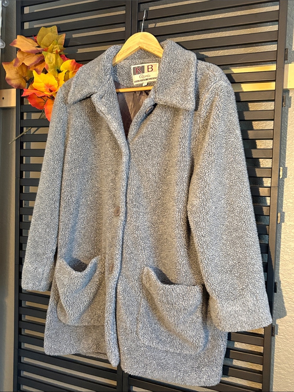 Kristen Blake Plush Gray Teddy Coat